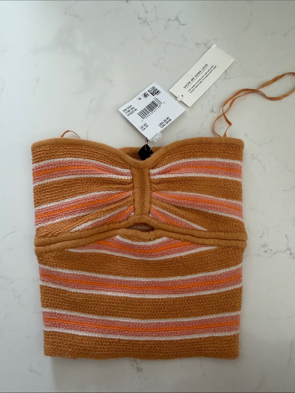 American Eagle Outfitters Striped Knit Crop Top in Mustard, Pink, White